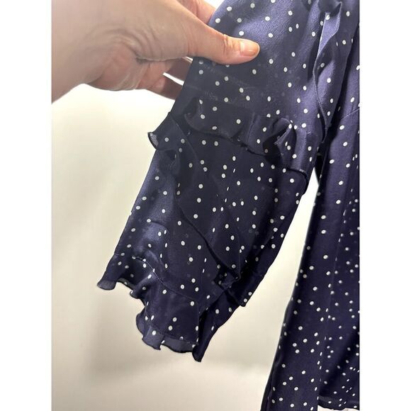MAEVE ANTHROPOLOGIE Women's Ruffle Sleeve Button Detail Silk Blouse Blue Size 6 - Picture 4 of 9